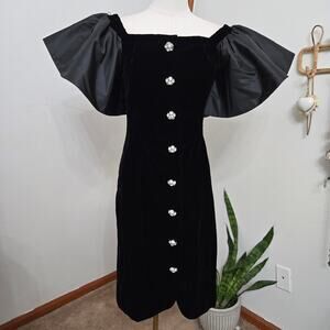 Suky Rosan Vtg 90s Y2K Old Money Velvet Flutter Sleeve Rhinestone Midi Dress XS
